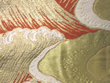 Load image into Gallery viewer, Fukuro Obi Vintage(1950-1980) Vermillion Gold White Wave Silk BB84W5
