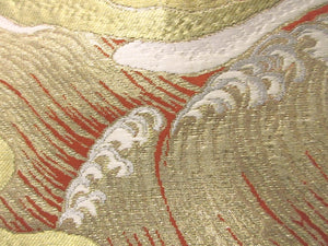 Fukuro Obi Vintage(1950-1980) Vermillion Gold White Wave Silk BB84W5