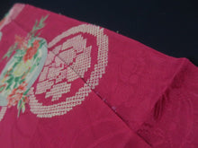 Load image into Gallery viewer, MKF#235 Silk Kimono Fabric Vintage(1920-1950) Flower Rinzu Red 48.0x13.0in(122x33cm)
