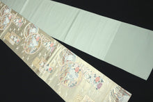 Load image into Gallery viewer, Fukuro Obi Gold Crane Birds Chrysanthemum Silk BB161W1
