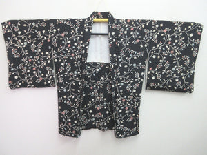 Haori Jacket Vintage(1950-1980) Black Flower Silk #8263C1