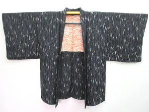 Haori Jacket Vintage(1950-1980) Black Silver Mokume Grain Silk #8185B2
