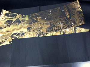 Fukuro Obi Black Gold Hiroshige Toukaido53Tsugi Ukiyoe Zentsu Silk BB126W8