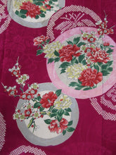 Load image into Gallery viewer, MKF#235 Silk Kimono Fabric Vintage(1920-1950) Flower Rinzu Red 48.0x13.0in(122x33cm)
