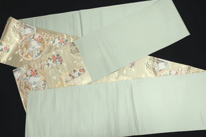 Fukuro Obi Gold Crane Birds Chrysanthemum Silk BB161W1