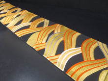 Load image into Gallery viewer, Fukuro Obi Vintage(1950-1980) Black Gold Vermillion Wave Silk BB64W4

