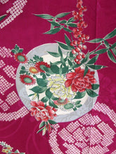 Load image into Gallery viewer, MKF#235 Silk Kimono Fabric Vintage(1920-1950) Flower Rinzu Red 48.0x13.0in(122x33cm)
