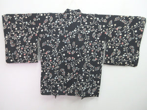 Haori Jacket Vintage(1950-1980) Black Flower Silk #8263C1