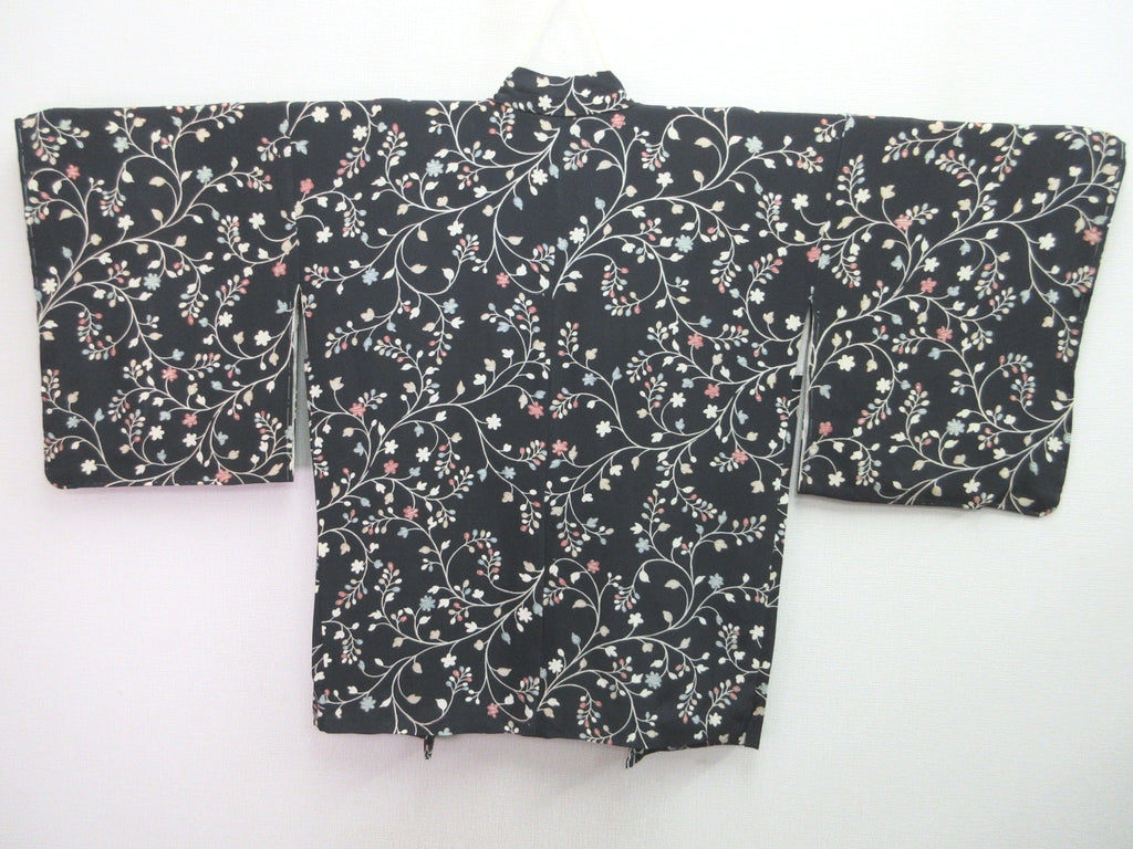 Haori Jacket Vintage(1950-1980) Black Flower Silk #8263C1