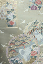 Load image into Gallery viewer, Fukuro Obi Gold Crane Birds Chrysanthemum Silk BB161W1

