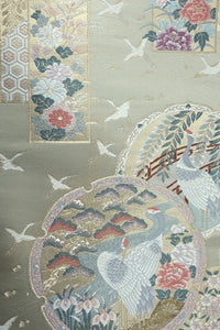Fukuro Obi Gold Crane Birds Chrysanthemum Silk BB161W1