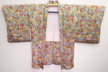 Load image into Gallery viewer, Haori Jacket Vintage(1950-1980) Vermillion Pale Green Pale Yellow Momijizukushi Shiny Rinzu Silk #8304C2
