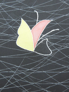 Haori Jacket Vintage(1950-1980) Black Butterfly Silk #7598H4