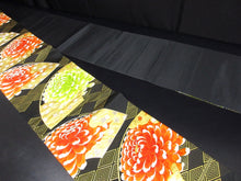 Load image into Gallery viewer, Fukuro Obi Vintage(1950-1980) Black Gold Chrysanthemum Silk BB85W5
