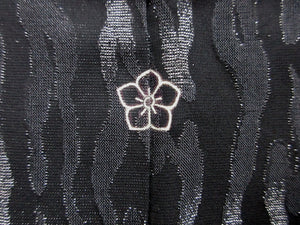 Haori Jacket Vintage(1950-1980) Black Silver Mokume Grain Silk #8185B2
