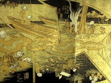 Load image into Gallery viewer, Fukuro Obi Black Gold Hiroshige Toukaido53Tsugi Ukiyoe Zentsu Silk BB126W8
