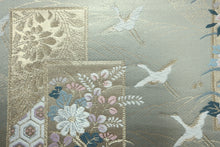 Load image into Gallery viewer, Fukuro Obi Gold Crane Birds Chrysanthemum Silk BB161W1
