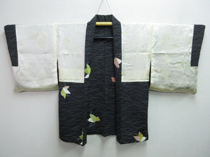 Haori Jacket Vintage(1950-1980) Black Butterfly Silk #7598H4
