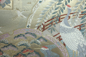 Fukuro Obi Gold Crane Birds Chrysanthemum Silk BB161W1