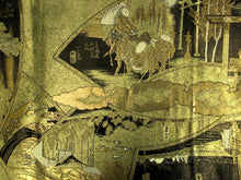 Load image into Gallery viewer, Fukuro Obi Black Gold Hiroshige Toukaido53Tsugi Ukiyoe Zentsu Silk BB126W8
