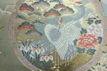 Load image into Gallery viewer, Fukuro Obi Gold Crane Birds Chrysanthemum Silk BB161W1
