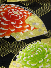 Load image into Gallery viewer, Fukuro Obi Vintage(1950-1980) Black Gold Chrysanthemum Silk BB85W5
