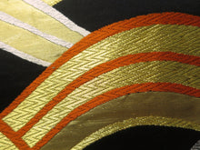 Load image into Gallery viewer, Fukuro Obi Vintage(1950-1980) Black Gold Vermillion Wave Silk BB64W4
