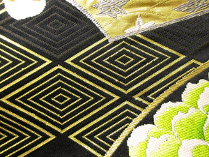 Fukuro Obi Vintage(1950-1980) Black Gold Chrysanthemum Silk BB85W5