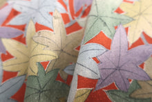Load image into Gallery viewer, Haori Jacket Vintage(1950-1980) Vermillion Pale Green Pale Yellow Momijizukushi Shiny Rinzu Silk #8304C2
