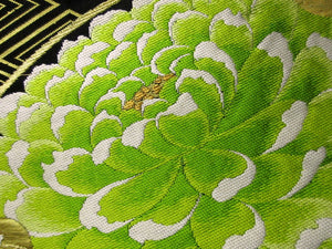 Fukuro Obi Vintage(1950-1980) Black Gold Chrysanthemum Silk BB85W5