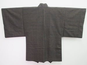Men's Haori Vintage(1950-1980) Brown Black Tsumugi Scenery Silk #7880L5