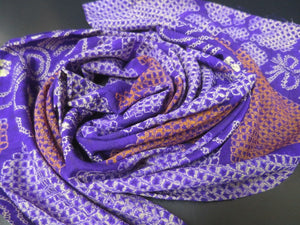 MKF#159 Silk Kimono Fabric Vintage(1920-1950) Flower Purple 45.3x13.8in(115x35cm)