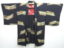 Load image into Gallery viewer, Haori Jacket Vintage(1920-1950) Black Pine Tree Chrysanthemum Rinzu Silk #7599H4
