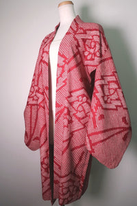 Haori Jacket Vintage(1920-1950) Red Rose Shibori Silk #8514F3