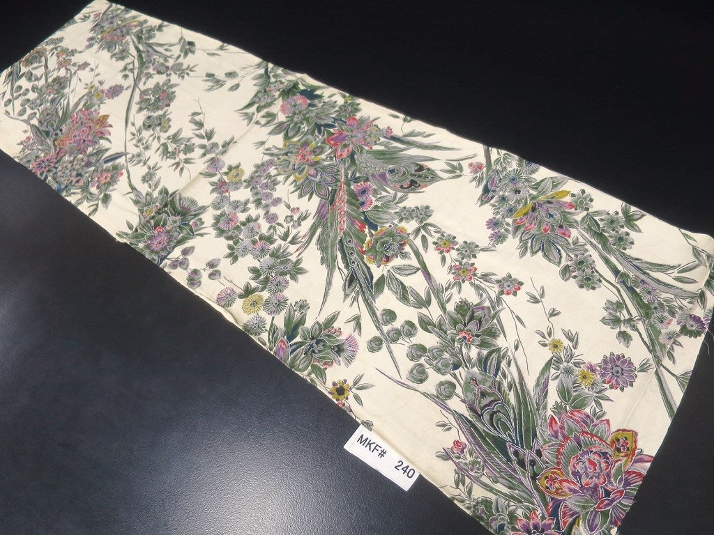 MKF#240 Silk Kimono Fabric Vintage(1950-1980) Flower Cream white 40.9x11.8in(104x30cm)