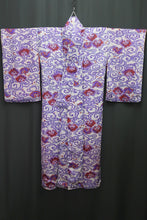 Load image into Gallery viewer, Kimono Vintage(1920-1950) Gray Purple Cloud Silk #8420E1
