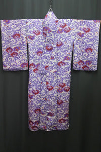 Kimono Vintage(1920-1950) Gray Purple Cloud Silk #8420E1