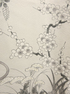 Kimono Cream white Peony Plum blossom Komon Silk #7968M4