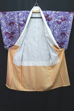 Load image into Gallery viewer, Kimono Vintage(1920-1950) Gray Purple Cloud Silk #8420E1
