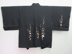 Haori Jacket Vintage(1950-1980) Black Plum blossom Silk #8070A1