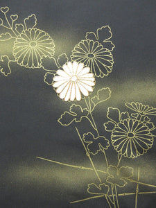 Haori Jacket Vintage(1950-1980) Black Gold Chrysanthemum Silk #7601H4