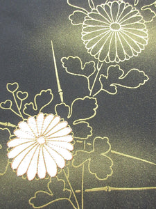Haori Jacket Vintage(1950-1980) Black Gold Chrysanthemum Silk #7601H4