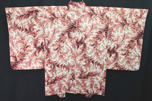 Haori Jacket Vintage(1950-1980) White Reddish Pink Flower Silk #8308C3