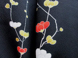 Haori Jacket Vintage(1950-1980) Black Plum blossom Silk #8070A1