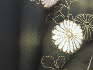 Haori Jacket Vintage(1950-1980) Black Gold Chrysanthemum Silk #7601H4
