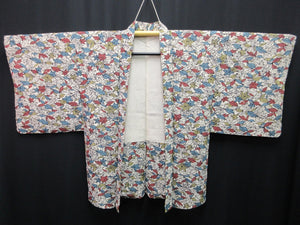 Haori Jacket Vintage(1950-1980) White Leaf Maple Leaf Silk #7633H5