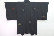 Load image into Gallery viewer, Haori Jacket Vintage(1950-1980) Black Bamboo Plum blossom Silk #8382D2
