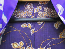 Load image into Gallery viewer, Haori Jacket Vintage(1920-1950) Blueish Purple Camellia Meisen Silk #8268C1
