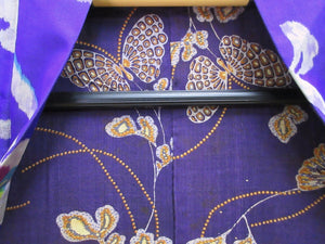 Haori Jacket Vintage(1920-1950) Blueish Purple Camellia Meisen Silk #8268C1