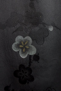 Haori Jacket Vintage(1950-1980) Black Bamboo Plum blossom Silk #8382D2